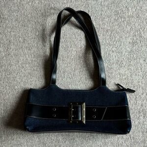 Y2k jean mini purse with black leather belt detail